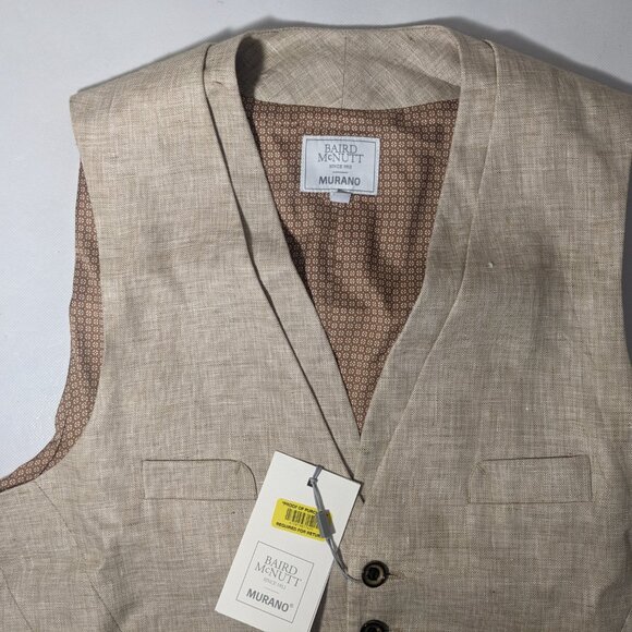 NEW-Size S Mens Murano Baird McNutt Button Down Dress Vest Okeo-Tex Linen Khaki - Picture 6 of 12